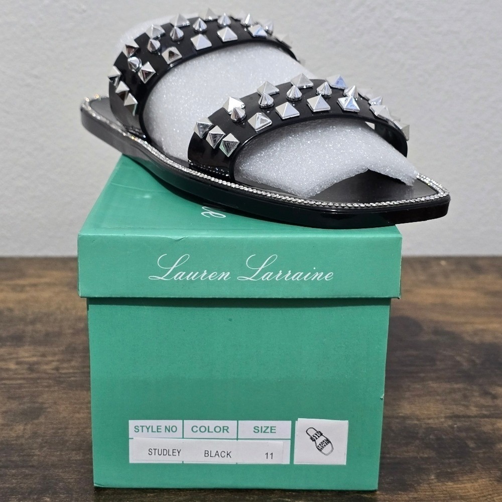 Lauren Lorraine Studley Black Stud Rhinestone Jelly Slide Sandals Size 11 - Picture 8 of 8